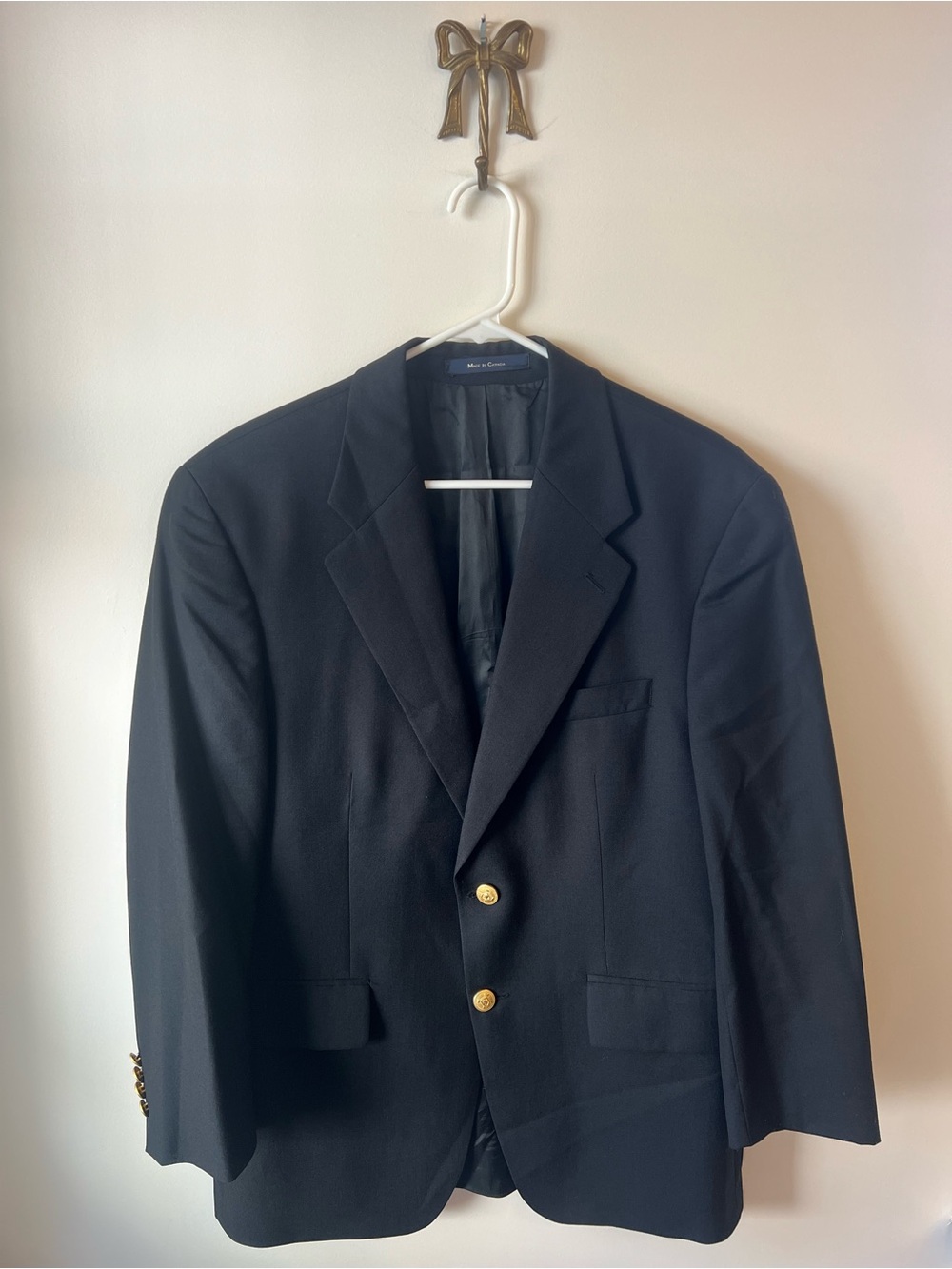 VTG Polo University Club Ralph Lauren Black Wool Blazer Gold Crest Buttons 40S